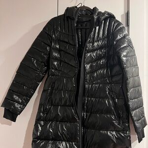 RUDSAK Glossy Black Long Hooded Puffer Coat